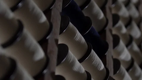 Closeup Of Cotton On A Warping Machine In A Textile Manufacturing Factory, Stock Footage 119762594