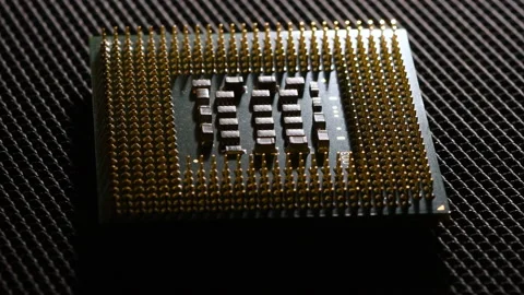 Closeup of CPU Processor of computer with gold pin Stock Footage 209233519