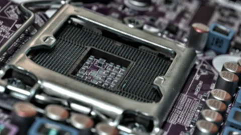 Closeup of the CPU socket of a modern PC motherboard Stock Footage 161156560