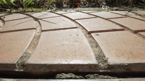 Closeup of cracked and weathered stone patio surface details. Highresolution Stock Footage 345177893