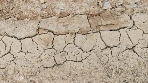 Closeup of cracked red soil texture due to hot sunlight environment Stock Footage 292511699