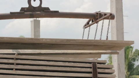 Closeup the crane pulling flat concrete into the construction site Stock Footage 65123212