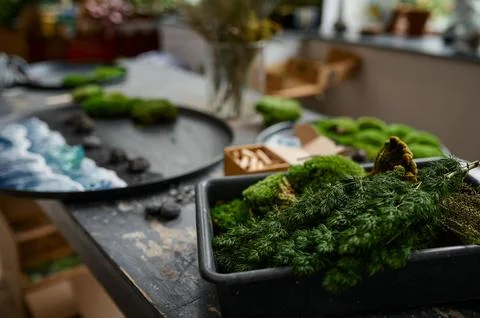 Closeup creative art workspace selective focus Stock Photos
