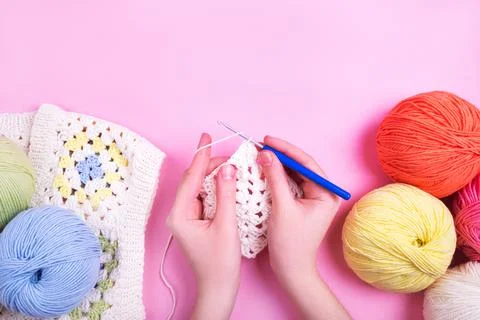 Closeup of crochet knitting in progress Stock Photos