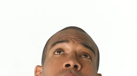 Closeup of cropped man's face looking up and thinking Stock Footage