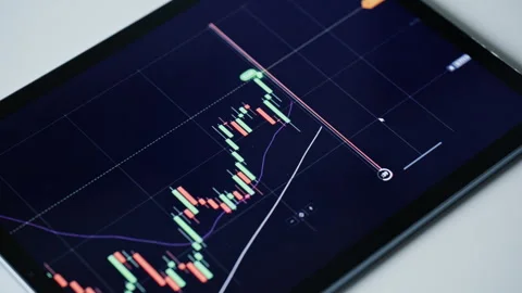 Closeup crypto analytics tablet. Cryptocurrency exchange stock market chart Stock Footage 332419467