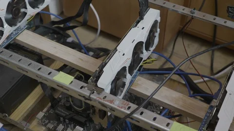 Closeup of cryptocurrency ethereum mining rig used for mining virtual crypto  Stock Footage 102471451