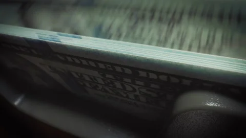 Closeup Currency Counting Machine Counting Dollar Banknotes. Video stock 218419361