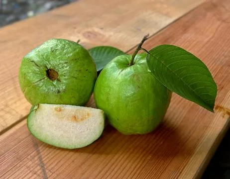 Closeup of a cut guava Stock Photos