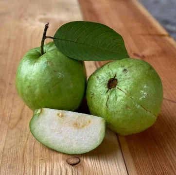 Closeup of a cut guava Stock Photos