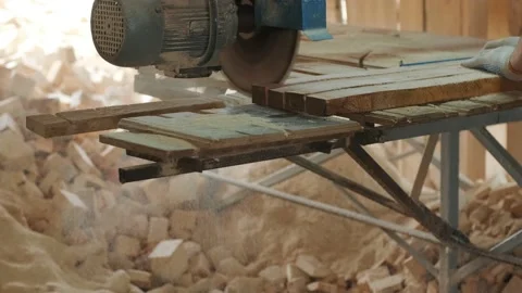 Closeup of cut pine tree log on sawing machine at wood production factory.  Stock Footage 133780353