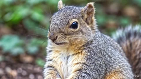 Closeup of a cute squirrel eating a nut in a forest setting Vidéo 334269497