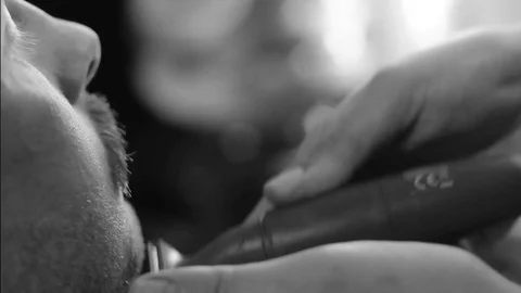 Closeup cutting and grooming beard old-styled footage Stock Footage 77949950