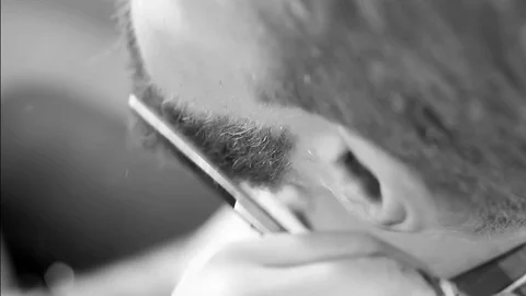 Closeup cutting and grooming beard old-styled footage Stock Footage 77949952