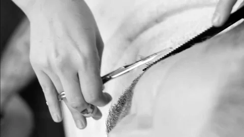 Closeup cutting and grooming beard old-styled footage Stock Footage 77949968