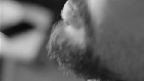 Closeup cutting and grooming beard old-styled footage Video stock 77949973