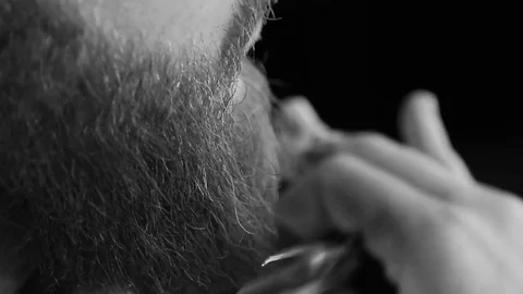 Closeup cutting and grooming beard old-styled footage Stock Footage 77949999
