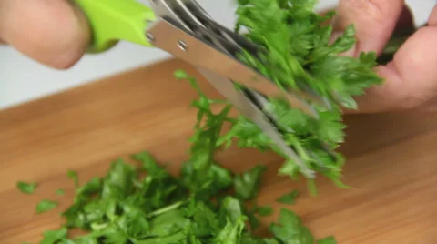 Closeup Cutting Parsley With Scissors Stock Footage 36253131