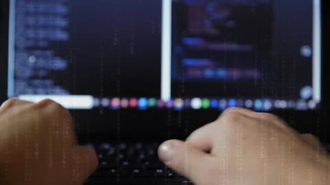 Closeup of a cyber security specialist on a computer. Stock Footage 142142774