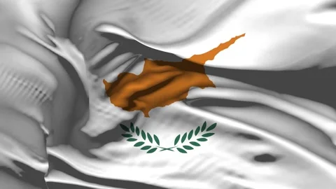 Closeup Cyprus Flag Wave Loop waving in wind Realistic Cyprus Flag backgroun Stock Footage 320378640