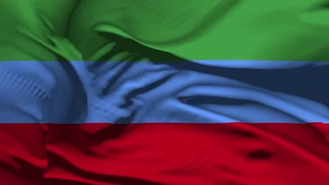 Closeup Dagestan Flag Wave Loop waving in wind Realistic Dagestan Flag backg Stock Footage 320378704