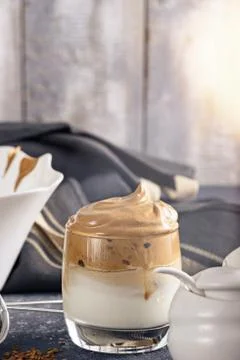 Closeup dalgona coffee on grey kitchen table Foto stock