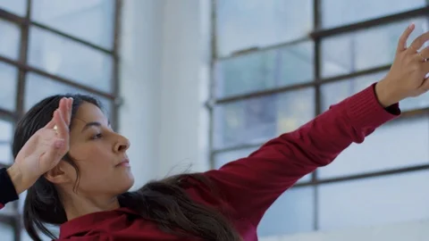 Closeup Of Dancer's Upper Body As She Moves Through Space (Slow Motion) Stock Footage 122363864