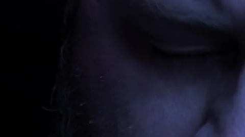 Closeup of dark, paranoid, suffering eye, BLUE, 4K Video stock 47447547
