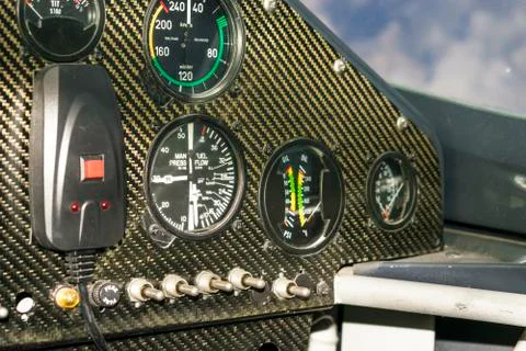 Closeup of a dashboard and flying instruments Stock Photos