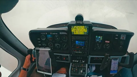 Closeup of the dashboard in small aircraft, flying through the rain clouds Stock Footage 202124022