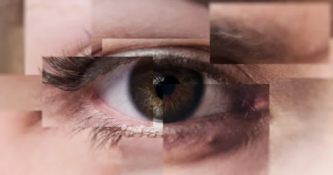 Closeup of deconstructed human eyes puzzle from people around the world Vidéo 265688799