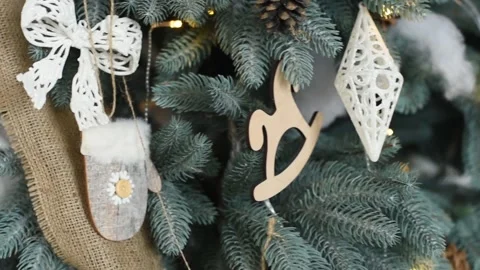 Closeup of Decorated Christmas tree Stock Footage 141936430