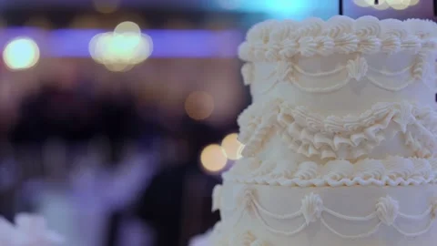 Closeup Of Decorated Wedding Cake Scene, Detailed View Of Wedding Cake With Stock-Footage 323770893
