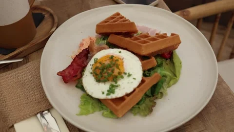 Closeup of a delicious breakfast plate  Stock Footage 320827211