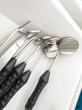CloseUp of Dental Instruments in a Tray Stock Photos