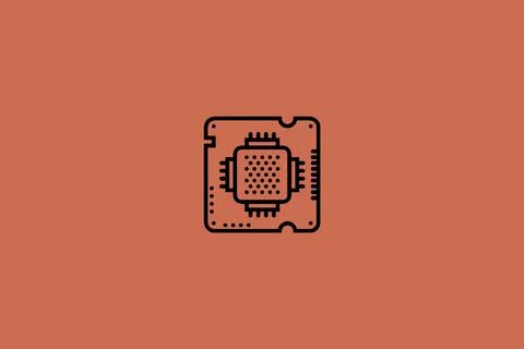 A closeup design of a semiconductor microchip icon pattern isolated on a copp Stock Illustration
