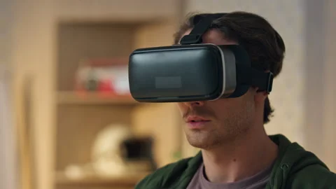 Closeup designer touching metaverse at room. Developer creating computer game Stock Footage 246855953