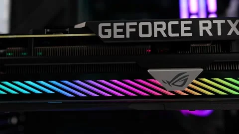 Closeup of Desktop Computer Graphics Card for Gaming and Mining (Pan Shot) Video stock 238668028