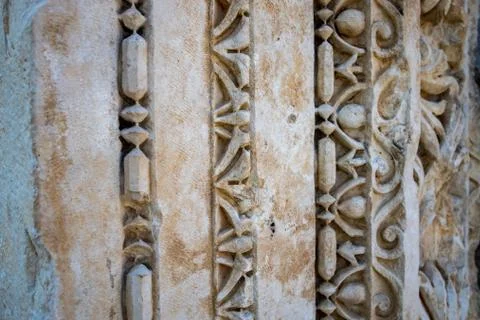 Closeup detail of leaf from column in Myra Turkey Stock Photos