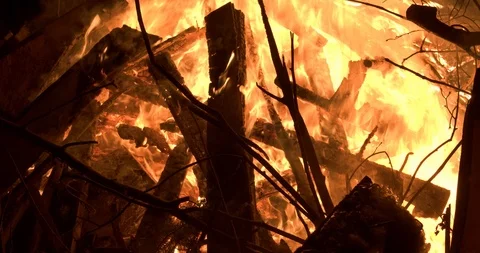 Closeup detail of material ablaze in a large forest fire Stock Footage 122075705