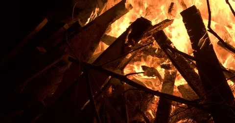 Closeup detail of material ablaze in a large forest fire Stock Footage 122075855