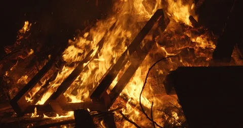 Closeup detail of material ablaze in a large forest fire Stock Footage 122076119