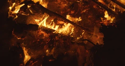 Closeup detail of material ablaze in a large forest fire Stock Footage 122076293