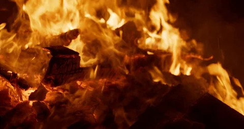 Closeup detail of material ablaze in a large forest fire Stock Footage 122076528