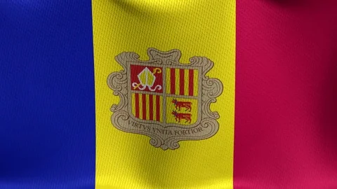 Closeup detailed and loopable waving flag of Andorra 스톡 동영상 84987693