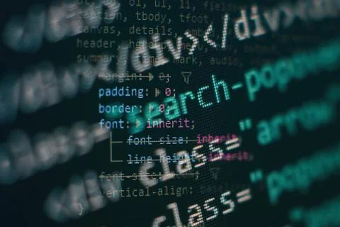 Closeup developing programming and coding technologies. Developer working on 写真素材
