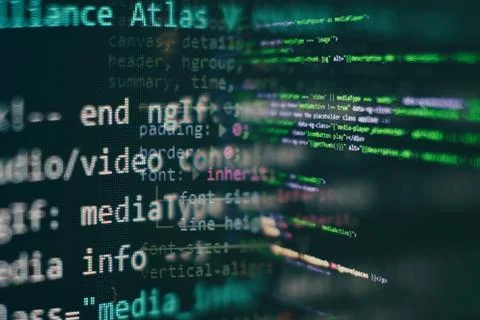 Closeup developing programming and coding technologies. Developer working on 写真素材