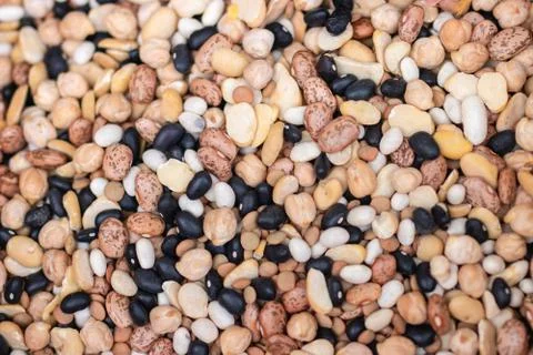 Closeup of different types of beans background. Bean texture Stock Photos