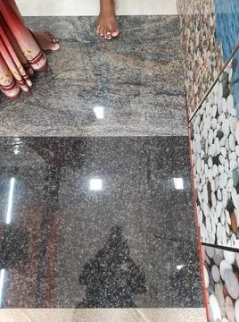 Closeup of different types of building tiles and sanitary display in the stor Fotos de archivo