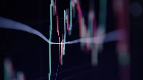 Closeup digital asset chart with glowing lines shows crypto motion. Virtual coin Stock Footage 332419712